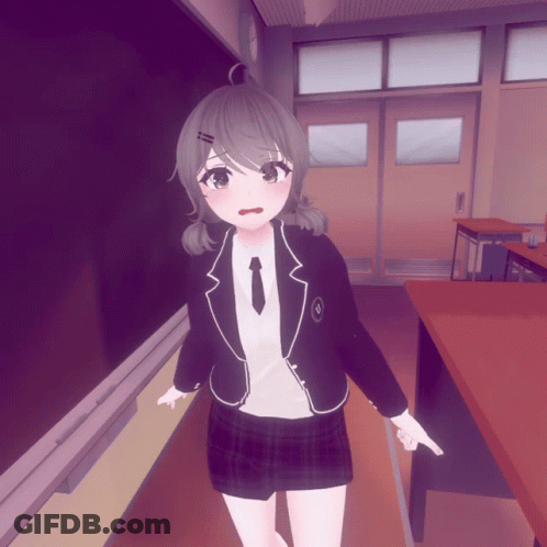 Girl In School Uniform In Front Of Blackboard GIF