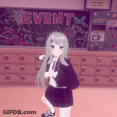 Girl In School Uniform In Front Of Event Sign GIF