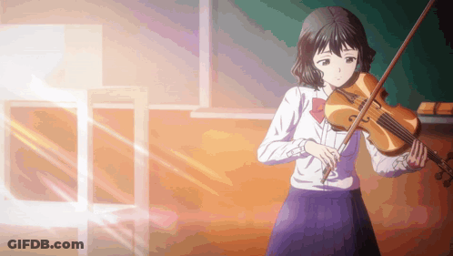 Girl In School Uniform Playing Violin In Classroom GIF