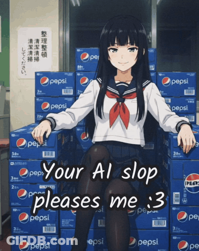 Girl In School Uniform Sitting On Pepsi Boxes GIF