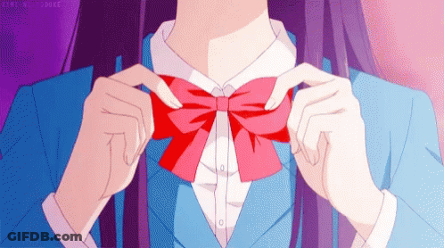Girl In School Uniform Tying Pink Bow GIF