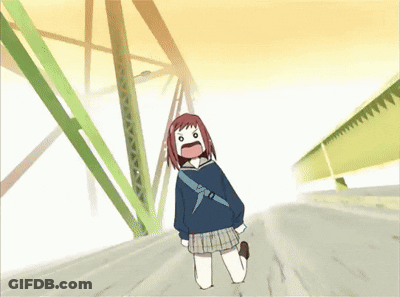 Girl In School Uniform Walking Across Bridge GIF