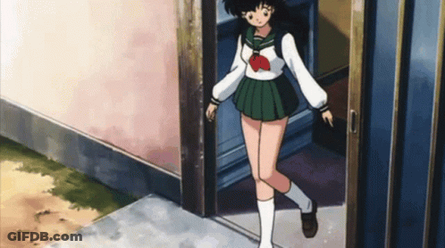 Girl In School Uniform Walking Into Doorway GIF