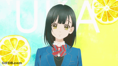 Girl In School Uniform With Lemon Slices GIF