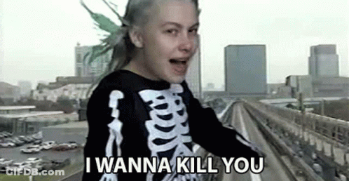 Girl In Skeleton Shirt Saying I Wanna Kill You GIF