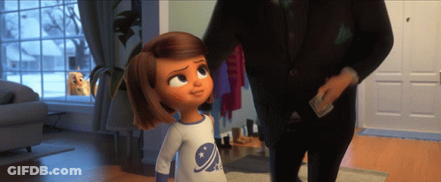 Girl In Space Shirt Next To Suit Man Holding Money GIF