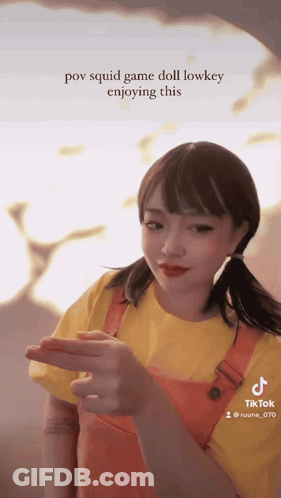 Girl In Squid Game Doll Costume Pointing Finger GIF