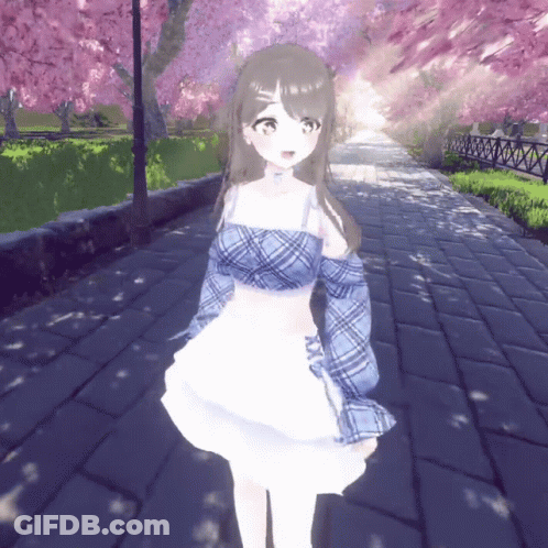 Girl In Squirrel Costume Arms Outstretched In Front Of Tree GIF