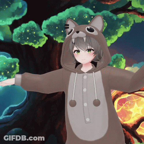 Girl In Squirrel Costume Arms Outstretched Tree GIF