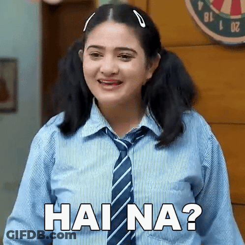 Girl In Striped Shirt And Tie Smiling Says Hai Na GIF