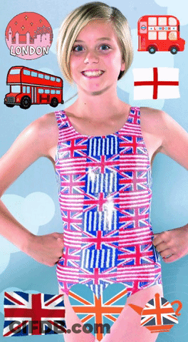 Girl In Striped Swimsuit Surrounded By London Icons GIF