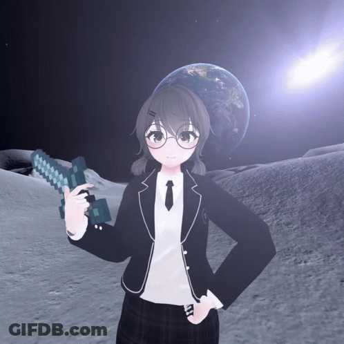 Girl In Suit And Tie Holding Diamond Sword In Front Of Earth GIF