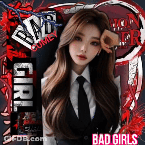 Girl In Suit And Tie Saying Bad Girls GIF