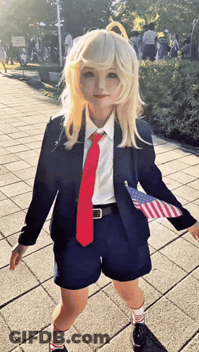 Girl In Suit And Tie With American Flag GIF