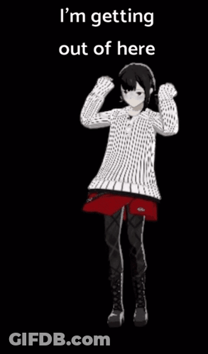 Girl In Sweater And Red Skirt Dancing On Black Background GIF