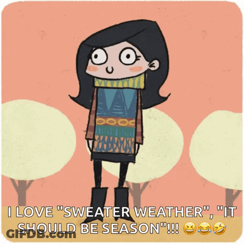 Girl In Sweater And Scarf Saying I Love Sweater Weather GIF