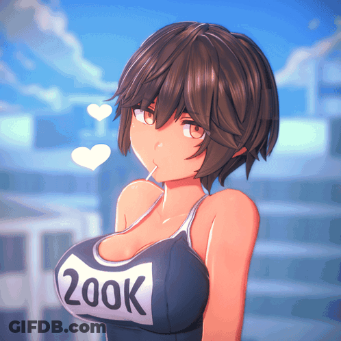 Girl In Swimsuit With 200K On Chest GIF