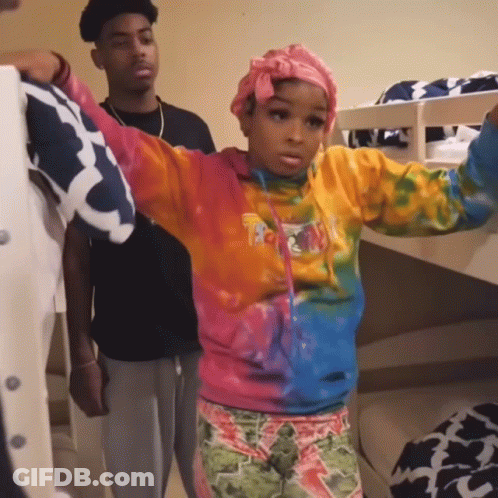 Girl In Tie Dye Sweatshirt Next To Bunk Bed GIF