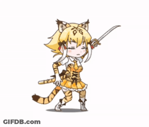 Girl In Tiger Costume Holding Sword GIF