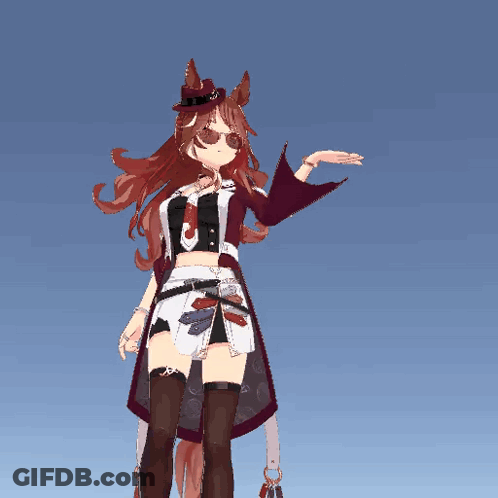 Girl In Top Hat And Sunglasses Against Blue Sky GIF