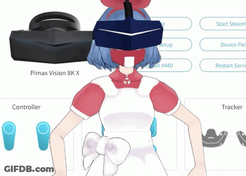 Girl In VR Headset In Front Of Controller GIF