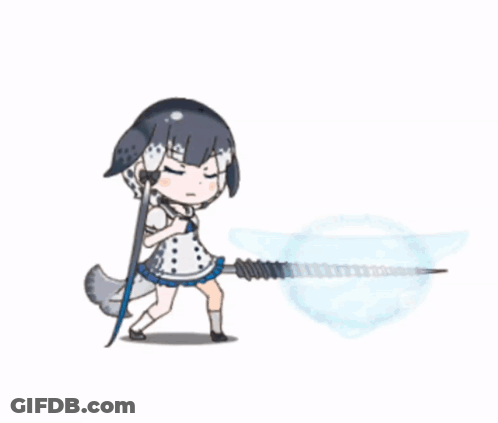 Girl In White And Blue Dress Holding Drill In Front Of Blue Spiral GIF