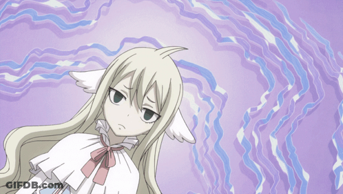 Girl In White Cape And Ears On Purple Blue Background GIF
