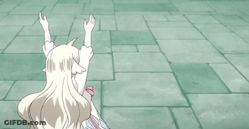 Girl In White Dress And Pink Bow Arms Up GIF