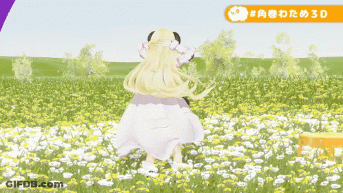 Girl In White Dress In Field Of Flowers GIF