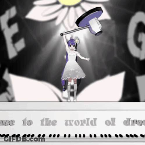 Girl In White Dress In Front Of Welcome To The World Of Dream Sign GIF