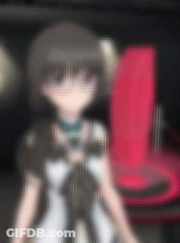 Girl In White Dress Next To Red Chair GIF