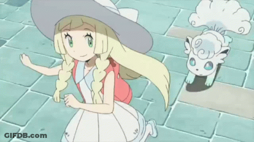 Girl In White Dress Next To White Pokémon GIF