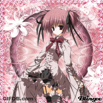 Girl In White Dress Surrounded By Pink Flowers And Text Blingee GIF