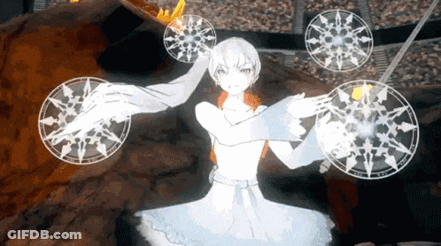 Girl In White Dress Surrounded By Snowflake Circles GIF