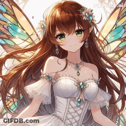 Girl In White Dress With Butterfly Wings GIF