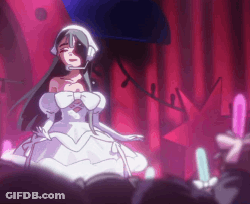Girl In White Dress With Headphones On Stage GIF