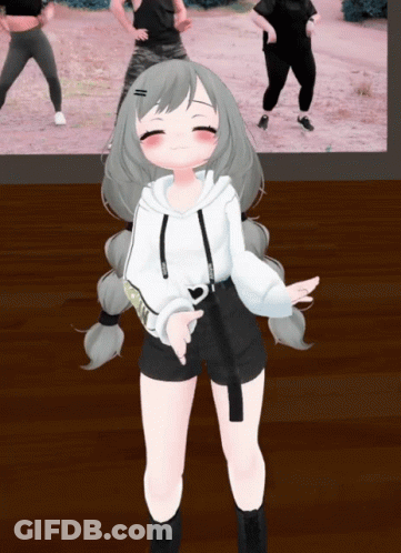 Girl In White Hoodie And Black Shorts In Front Of Dancing Group GIF