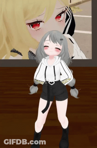 Girl In White Hoodie And Black Shorts In Front Of Picture GIF