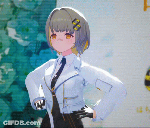 Girl In White Jacket And Black Tie With Letter N On Arm GIF