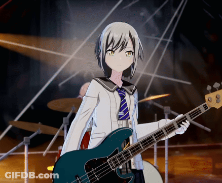 Girl In White Shirt And Tie Holding Blue Guitar GIF