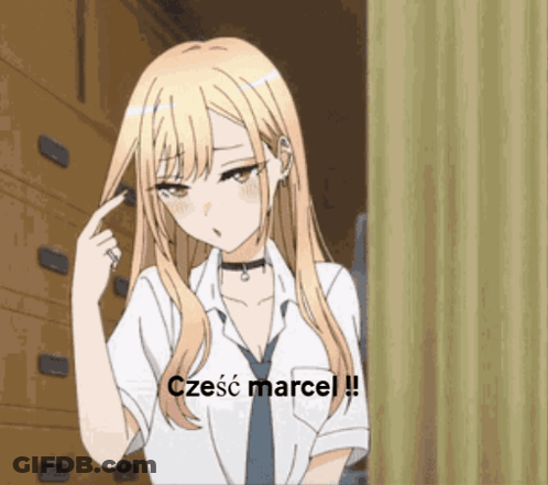 Girl In White Shirt And Tie Saying Cześć Marcel GIF