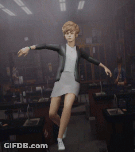 Girl In White Skirt And Black Jacket Dancing In Classroom GIF