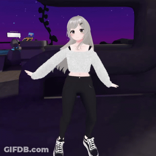 Girl In White Top And Black Pants, Purple Background GIF