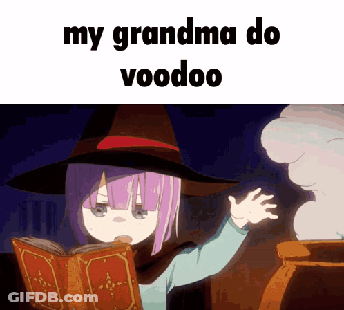 Girl In Witch Hat Reading Book My Grandma Do Voodoo GIF
