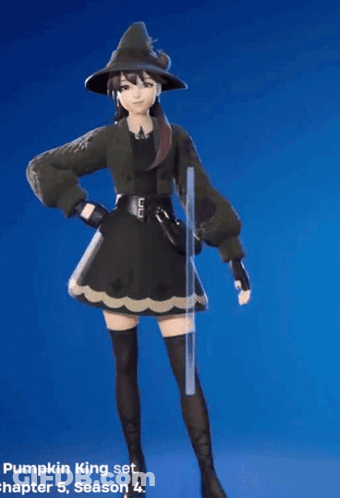 Girl In Witch Hat Surrounded By Pumpkins And Ghosts GIF