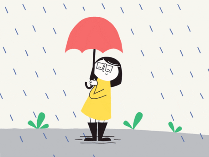 Girl In Yellow Dress On Rainy Day GIF