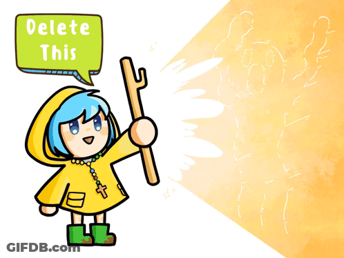 Girl In Yellow Raincoat Holding Stick Saying Delete This GIF