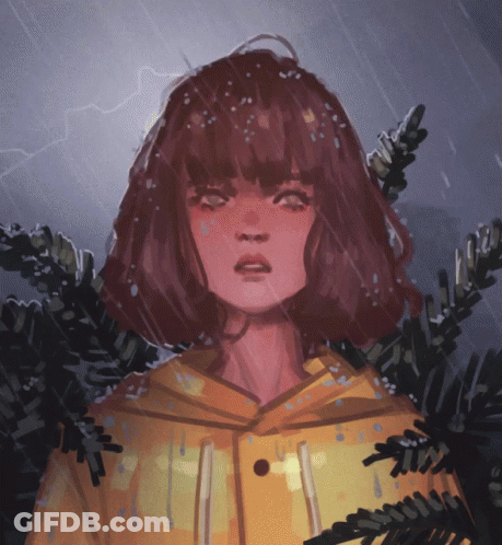 Girl In Yellow Raincoat In Rain GIF