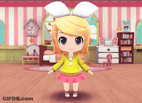 Girl In Yellow Sweater And Pink Skirt In Room With Clock GIF