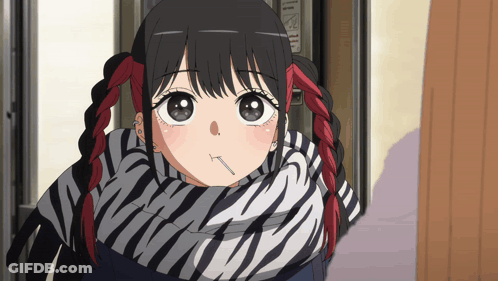 Girl In Zebra Scarf With Toothpick In Mouth GIF